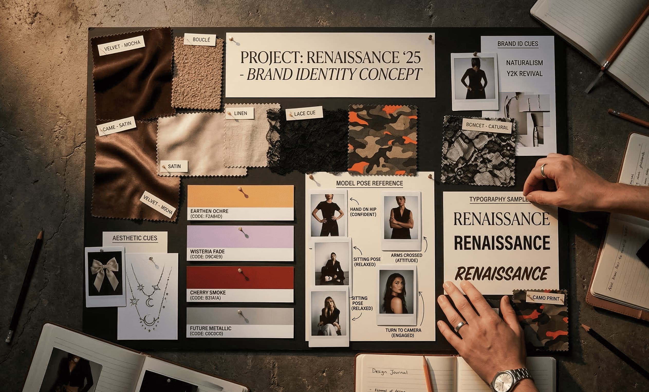 ApparelAI Studio brand kit interface showing saved color palettes, lighting presets, and style filters