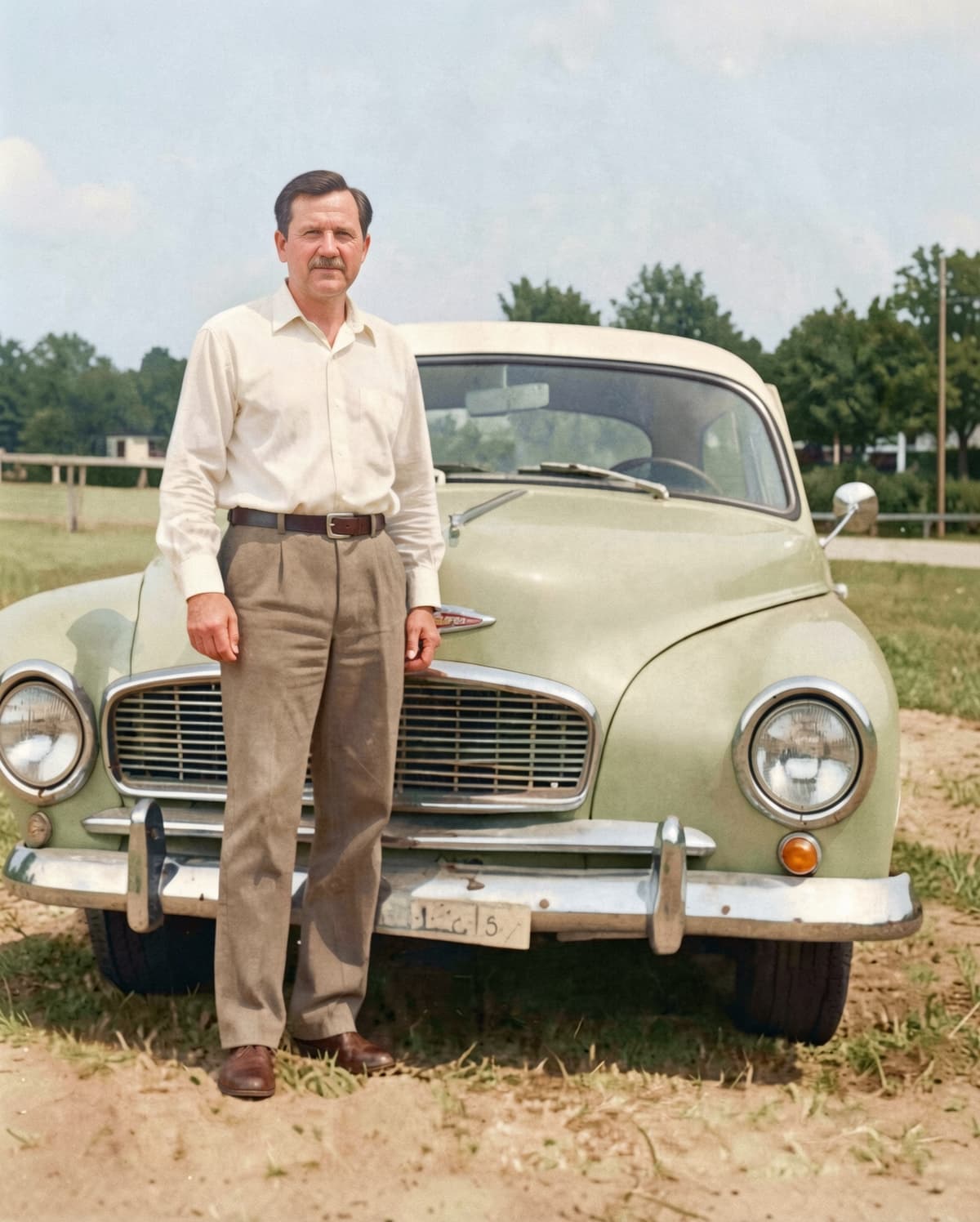 AI-restored 1970s car photo with vivid colors recovered