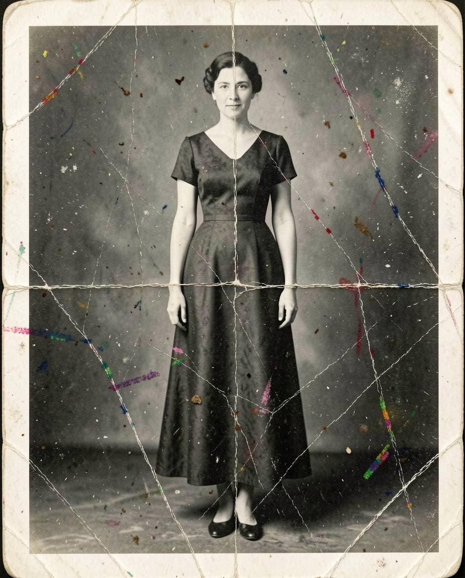 Before: Scratched old photo repaired with AI