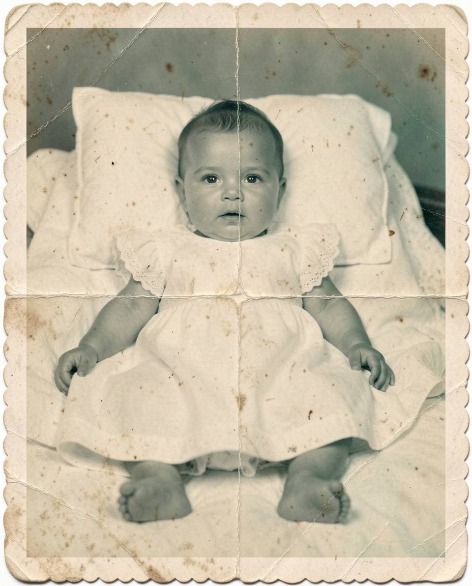 Before: Old baby photo restored with AI