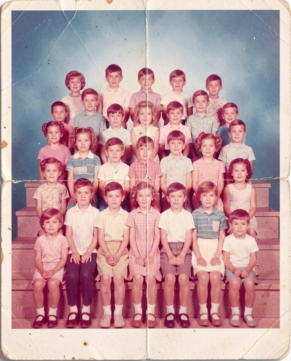 Before: Old school class photo restored with AI