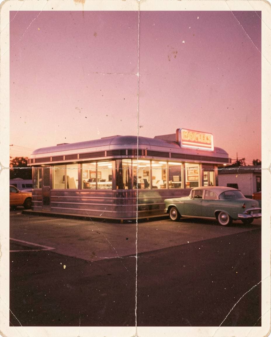 Before: Vintage 1950s diner photo restored with AI