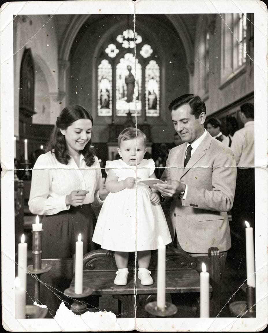 Before: Water-damaged photo restored with AI